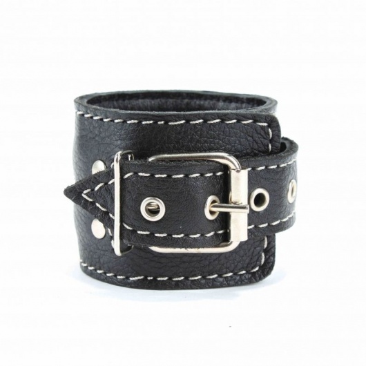 Чёрные кожаные оковы с крупной строчкой - БДСМ Арсенал - купить с доставкой в Калининграде