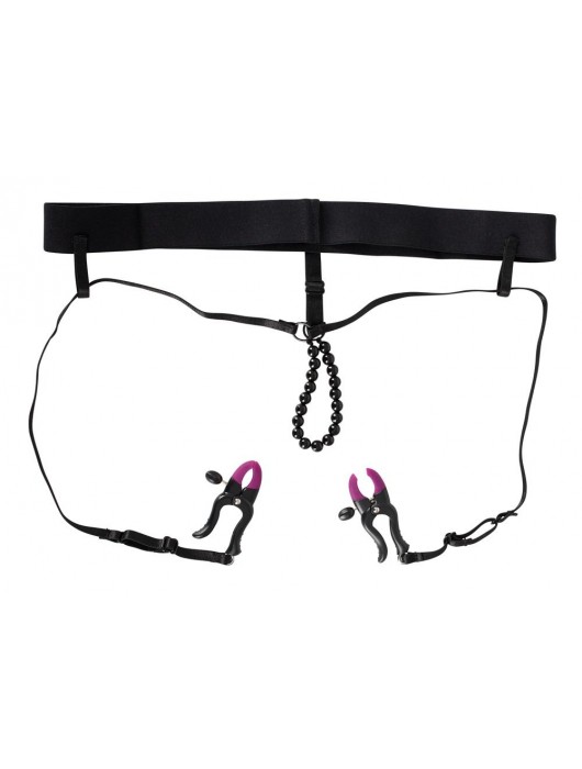 Трусики с зажимами для половых губ и бусинками для массажа промежности - Orion - купить с доставкой в Калининграде