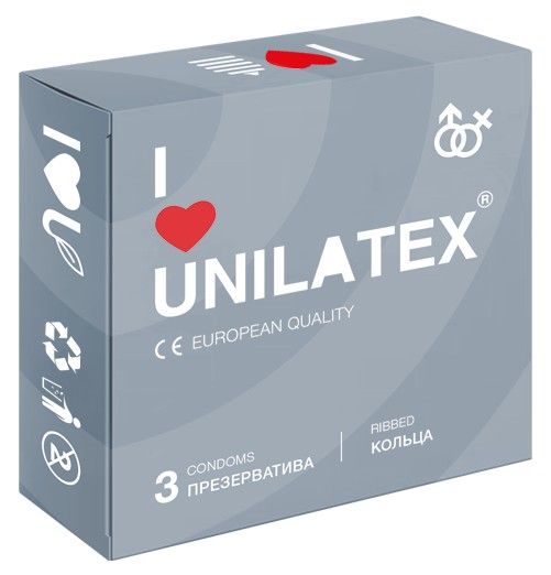 Презервативы с рёбрами Unilatex Ribbed - 3 шт. - Unilatex - купить с доставкой в Калининграде
