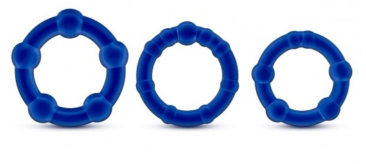 Набор из 3 синих эрекционных колец Stay Hard Beaded Cockrings - Blush Novelties - в Калининграде купить с доставкой