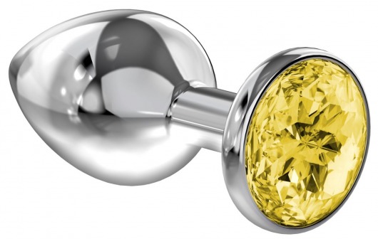 Большая серебристая анальная пробка Diamond Yellow Sparkle Large с жёлтым кристаллом - 8 см. - Lola Games - купить с доставкой в Калининграде
