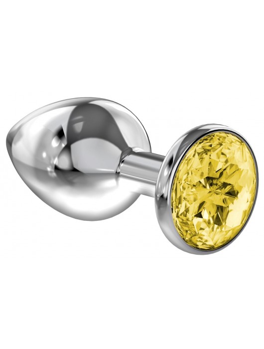 Малая серебристая анальная пробка Diamond Yellow Sparkle Small с жёлтым кристаллом - 7 см. - Lola Games - купить с доставкой в Калининграде