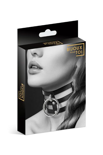 Чёрный тройной чокер с большим кольцом - Bijoux Pour Toi - купить с доставкой в Калининграде