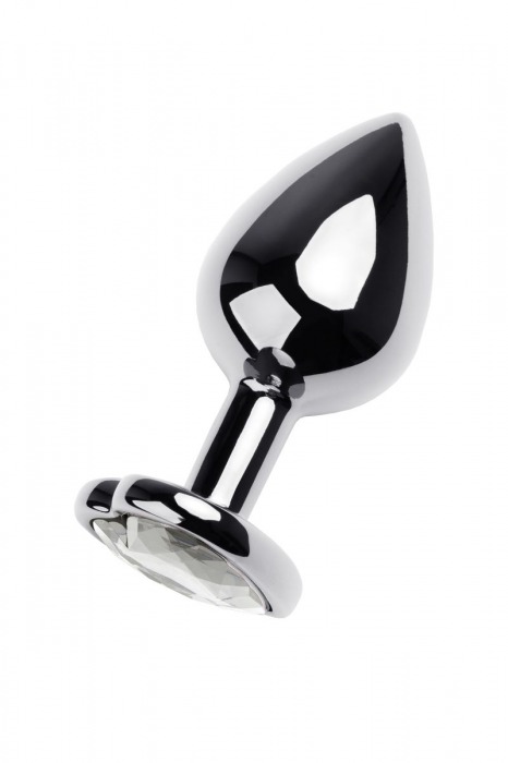 Серебристая анальная пробка с прозрачным кристаллом-сердцем - 8 см. - ToyFa - купить с доставкой в Калининграде