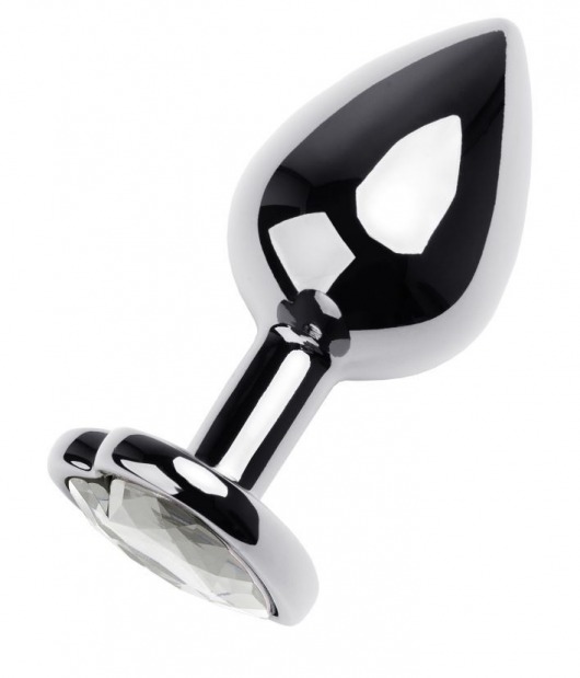 Серебристая анальная пробка с прозрачным кристаллом-сердцем - 8 см. - ToyFa - купить с доставкой в Калининграде