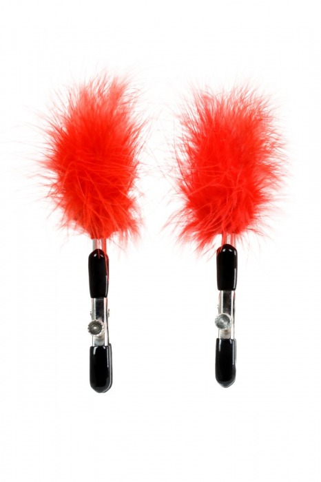 Зажимы для сосков с красным пухом Theatre - ToyFa - купить с доставкой в Калининграде