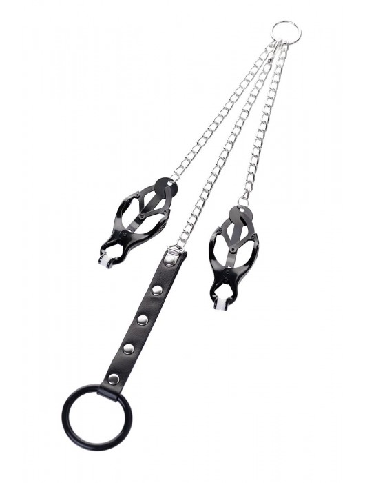 Черно-серебристые зажимы для сосков с кольцом для пениса TOYFA Metal - ToyFa - купить с доставкой в Калининграде