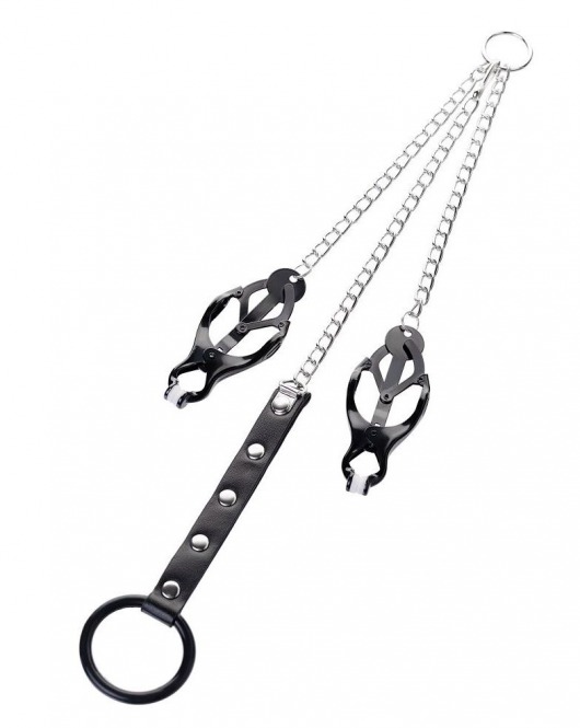 Черно-серебристые зажимы для сосков с кольцом для пениса TOYFA Metal - ToyFa - купить с доставкой в Калининграде