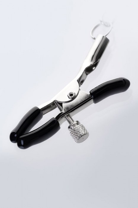 Серебристо-чёрные зажимы для сосков с кольцом для пениса TOYFA Metal - ToyFa - купить с доставкой в Калининграде